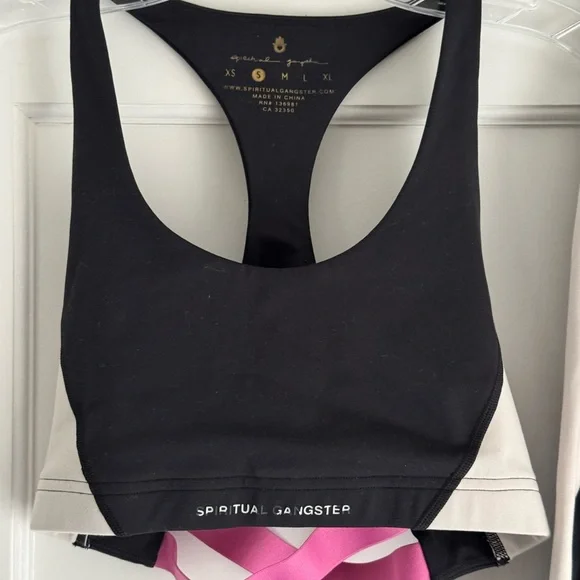 Spiritual Gangster Black White and Pink Women's Sports Bra and Leggings Set - Picture 3 of 6